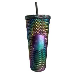 NWT Starbucks OIL SLICK Cold Cup Venti BLACK BLING Tumbler Rainbow Studded 2023